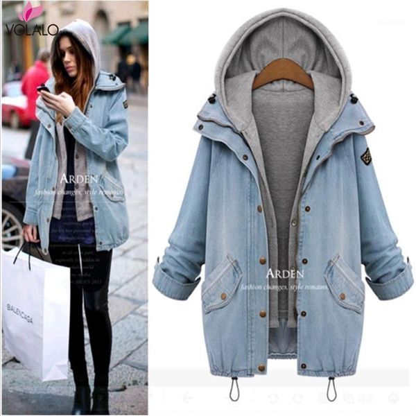 

plus size 6xl new fashion spring autumn winter oversized jeans jacket women loose hooded jean jacket coat female1, Black;brown