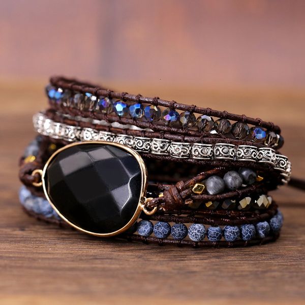 

onyx leather black 2019 mix 5 exclusive strands women and men wrap bracelets bohemian bracelet gift jewelry dropship, Silver