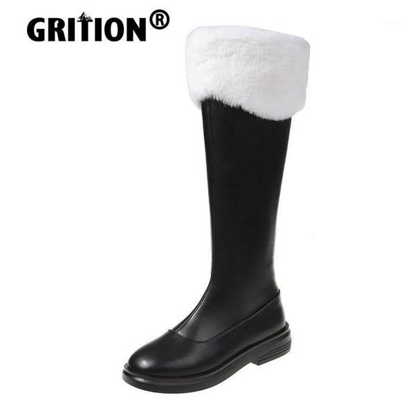 

grition women boots knee high winter knight boots leather designers brands warm fluff punk gothic shoes casual fashion 2020 new1, Black
