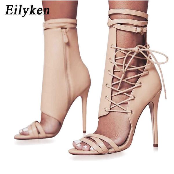 

2022 classic luxury summer design hollow out cross-tied lace up sandals boots peep toe zip ankle buckle strap stiletto heels shoes paris des, Black