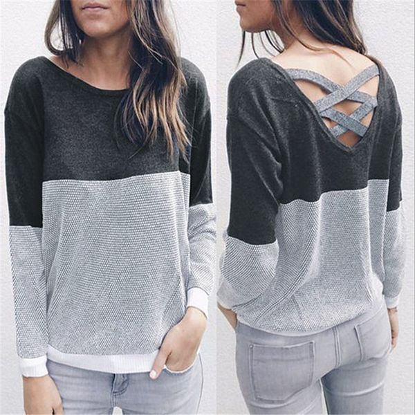 

female reversible hollow out knitted sweater pullover backless long sleeve two side wear autumn winter plus size jumper h1211, White;black