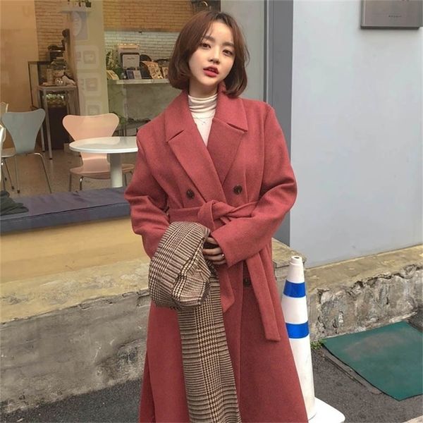 

women winter long red overcoat cristmas parka coat plus size loose notched cardigan raincoat manteau femme hiver abrigo mujer 201218, Black