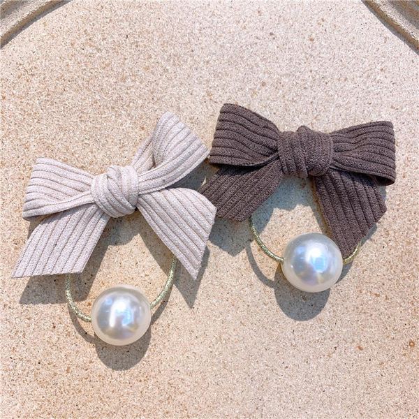 

hair accessories 2021 korea striped velvet bow imitation pearl rubber band rope headdress fashion children's ponytail, Slivery;white