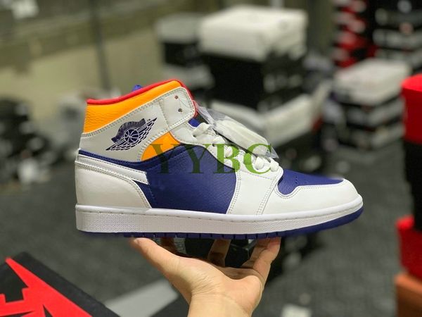

1 mid og shoes toe designers unc patent white yellow blue men women 1s sports sneakers, White;red