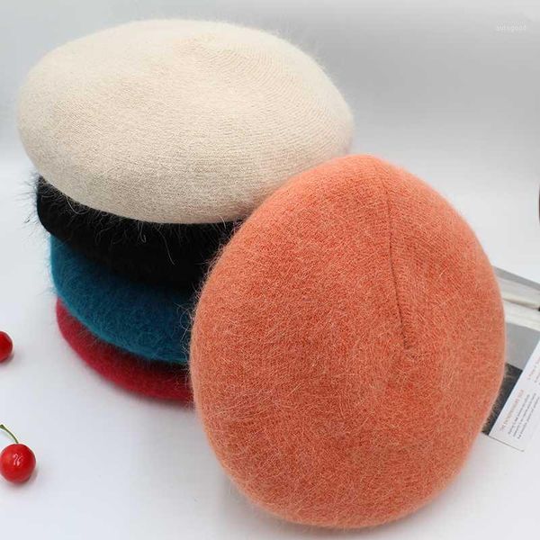 

berets [onidfurow] fashion women angora solid color beret female bonnet caps winter all matched warm walking hat of20881, Blue;gray