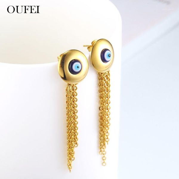 

stud oufei stainless steel jewelry woman 2021 chain earrings for women accessories1, Golden;silver