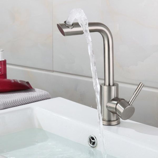 

304 stainless steel basin faucet brushed 360 degree rotate contemporary and cold water mixer sink tap for bathroom kitchen