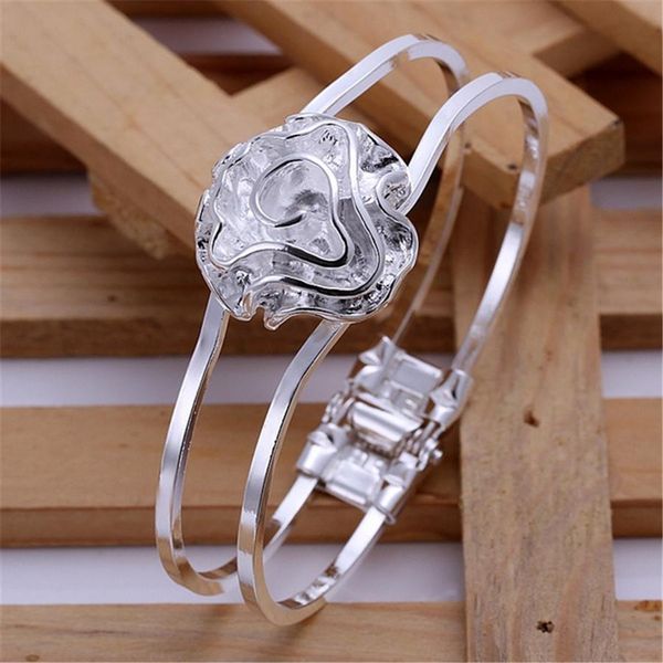 

new trend silver color fashion beautiful women simple personality roses flower bracelet classic models silver jewelry h sqcnpj, Black