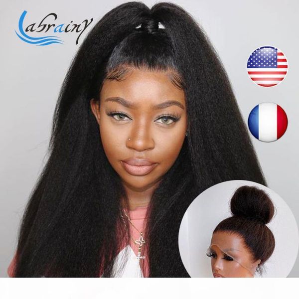 

hd 13x6 kinky straight wig lace front human hair wigs pre plucked brazilian lace frontal closure wig yaki natural color bob, Black;brown