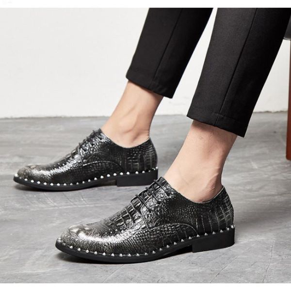 

mens wedding shoes genuine leather party shoes for men creative metal men dress, Black
