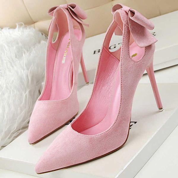 

classic luxury designer shoes new bow-knot woman pumps suede high heels women hollow out ladies stiletto female wedding paris wholesale, Black