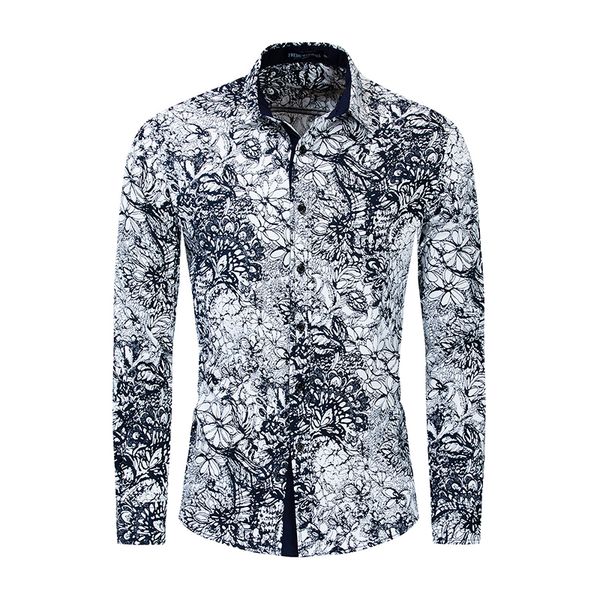 

european size 2019 summer new hawaiian beach long sleeve shirt mens flamingo shirts casual floral shirts print brand clothing c1212, White;black