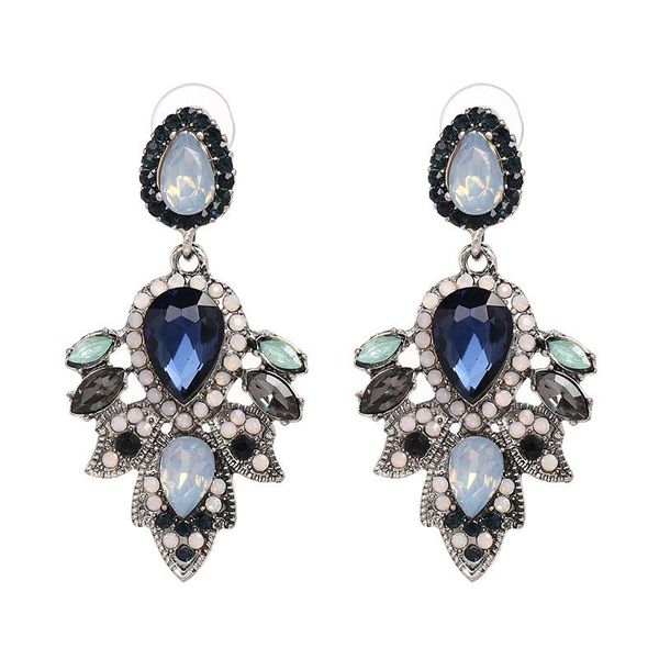 

new arrival bohemain trendy dangle earrings vintage big shiny crystal drop statement earrings for women fashion wedding jewelry, Silver