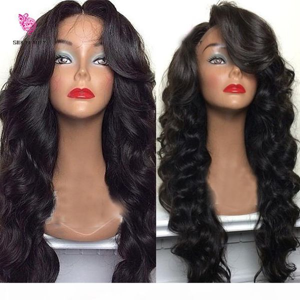 

natural color body wave indian non remy human hair full lace wigs for black women with baby hair high ponytail 130 density, Black;brown