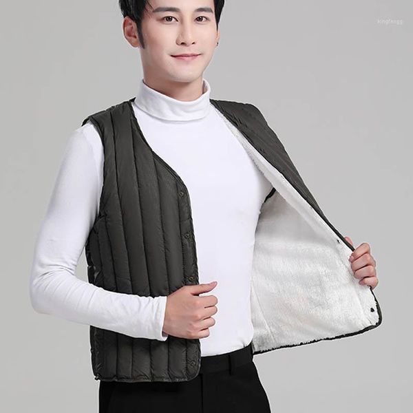 

casual villus man vest down cotton vest men autumn winter warm sleeveless jacket v-neck button waistcoat windproof male 1, Black;white