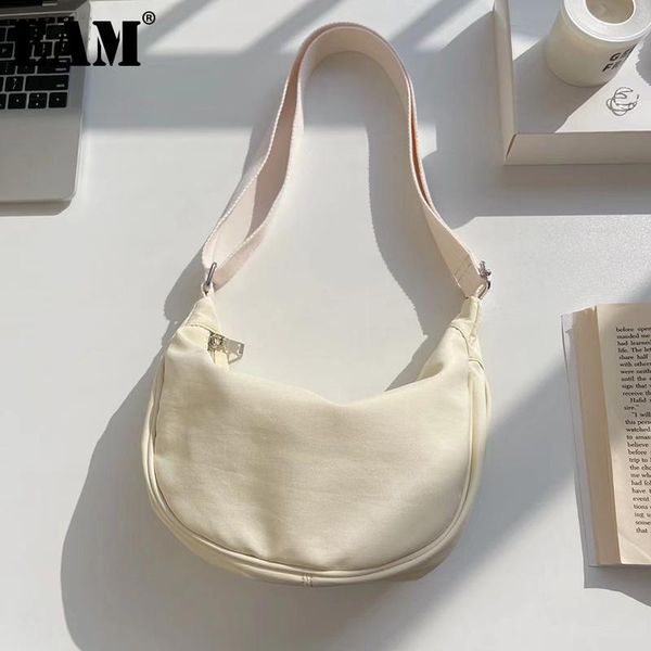 

cross body [eam] women vintage brief half moon nylon canvas personality all-match crossbody shoulder bag fashion tide 2021 18a1475