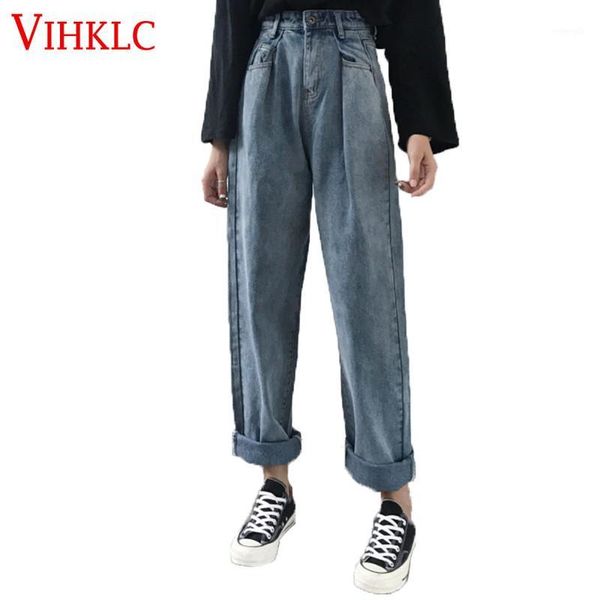 

middle waist wide leg pants was thin loose autumn 2020 new wild korean temperament simple student jeans long tide pants x691, Blue