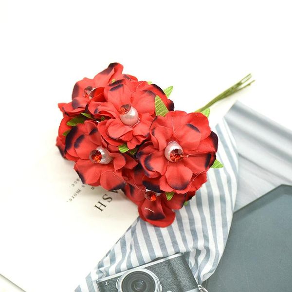 

6шт шелковый алмазный цветок поддельные вишни для дома свадебный декор аксессуары ручной работы diy подарки рождественские искусственные цве