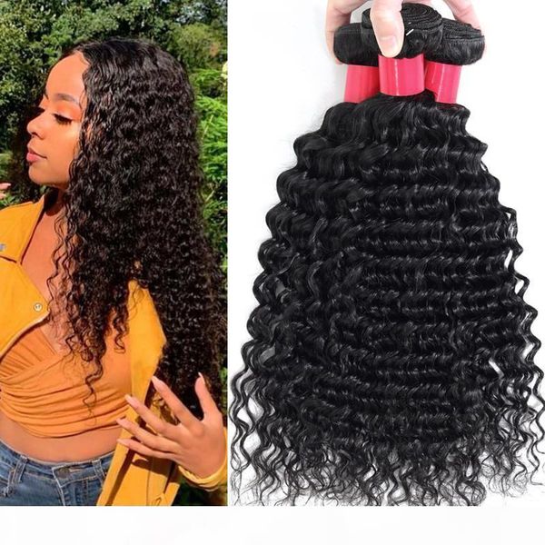 

brazilian human hair bundles weft 100% unprocessed deep curly wave virgin human hair weave 3bundles malaysian peruvian indian hair extension, Black