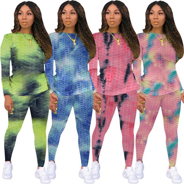 

women 2 piece sets tie-dye sweatsuits hoodies pants fall winter casual clothing pullover tracksuits pullover leggings outfit 4318, Gray