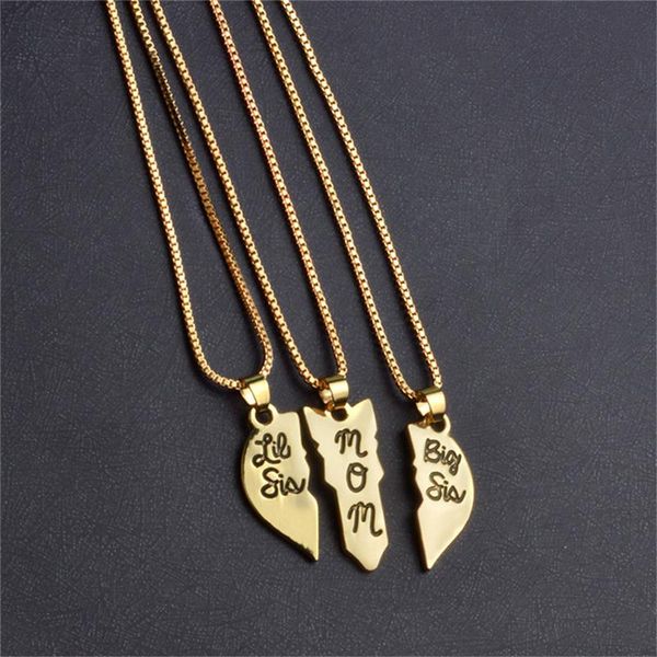 

3 pcs/set lettering necklaces for women "little sis mom big sis" love heart pendant family necklace jewelry, Silver