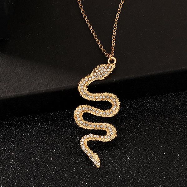 

pendant necklaces fashion exaggerated women snake necklace gold silver color rhinestone long animal girl gift