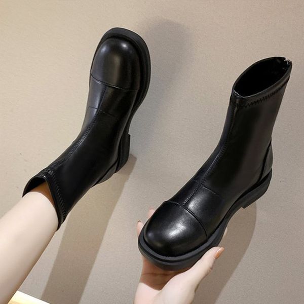 

2021 women ankle pu leather short boots ladies comfortable flats outdoor commute shoes plus size new f2cd, Black