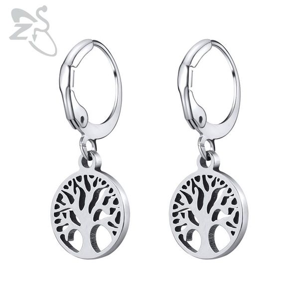 

hoop & huggie zs tree of life stainless steel earrings punk rock ear hoops mens hip hop earring male biker jewelry round, Golden;silver
