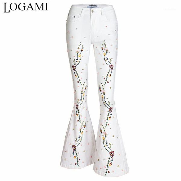 

logami embroidery denim flare pants womens jeans 3xl 4xl plus size women jeans white1, Blue