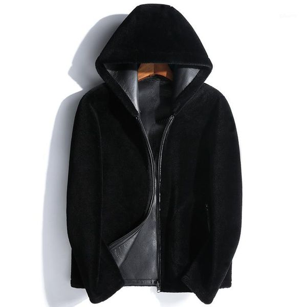 

100% wool fur coat autumn winter jacket men real sheep shearling fur coats double-side wear leather jackets veste homme my19961, Black