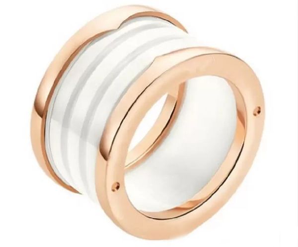 anel de aço de aço de titânio da moda anel de ouro rosa para o casal de cerâmica preta branca toca bom presente