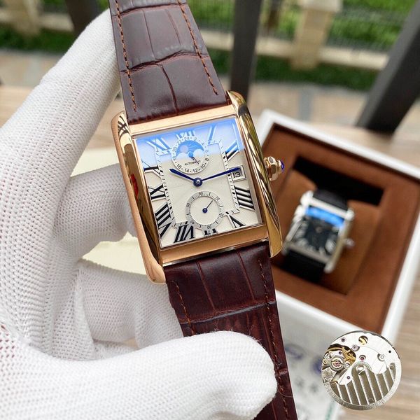 

2020 tank men watches moon phase 40mm joker leather wristwatches 316l stainless steel square mens watch d3060