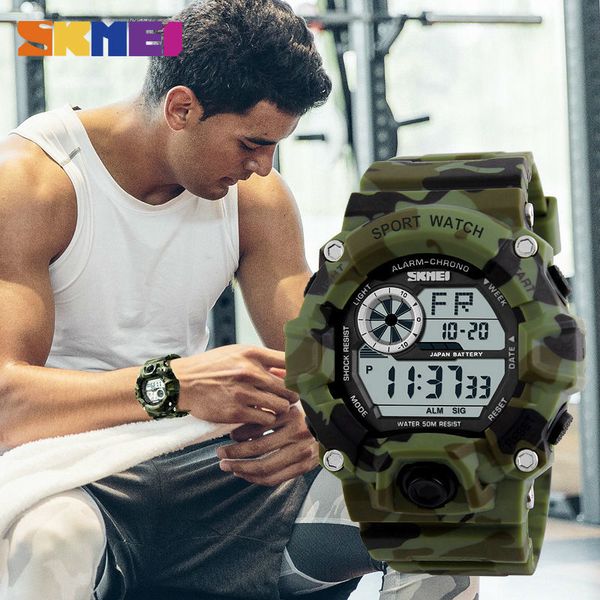 

skmei outdoor sport watch men alarm clock 5bar waterproof military watches led display shock digital watch reloj hombre 1019 201130, Slivery;brown
