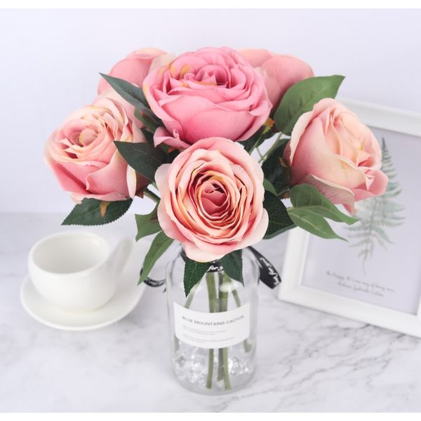 

искусственная розовая ветвь поддельных шелковых роз искусственные цветы для свадебных украшений настольный брак большой розовый цветок голов