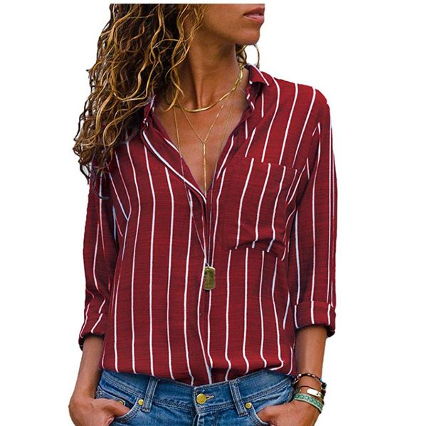 

2020wish autumn and winter explosion model fashion multi-color striped long sleeve shirt female, White