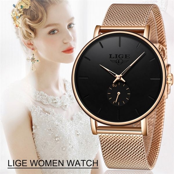 

lige brand luxury casual watch waterproof wristwatch women fashion dress full stainless steel ladies clock reloj mujer 201218, Slivery;brown