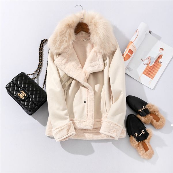 

women's 2021 new fashionable coat composed venison skin short leather pink hoodie autumn hairy jacket jb9c ktuv, Black;brown