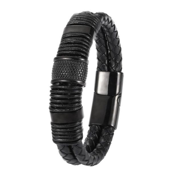 

модные мужские ретро punk rock нержавеющей стали кожаный браслет, Black
