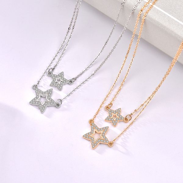 

light luxury chomel necklace s925 sterling silver necklace womens fashion personality double layer pentagram clavicle chain pendant fashion