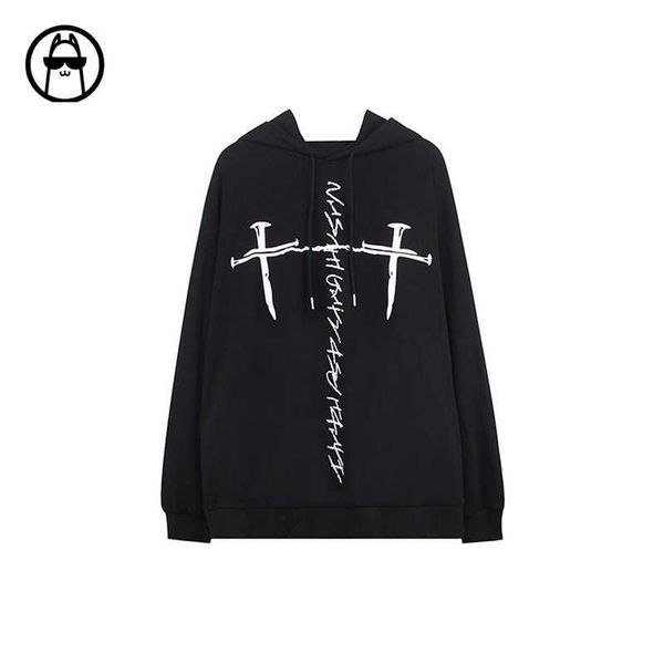 

men's hoodies coolalpaca double crucifix print hoodie unisex, Black