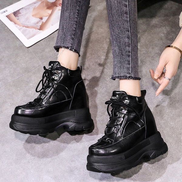 

designers increase womens shoes 2020 new autumn and winter boots british style thick-soled motorcycle martin short boots thin s, Black