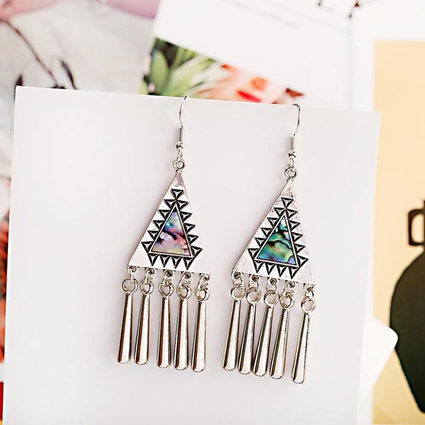

classic fashion triangle abalone shell earrings 2021 women triangle pendant alloy tassel earrings party gift, Silver