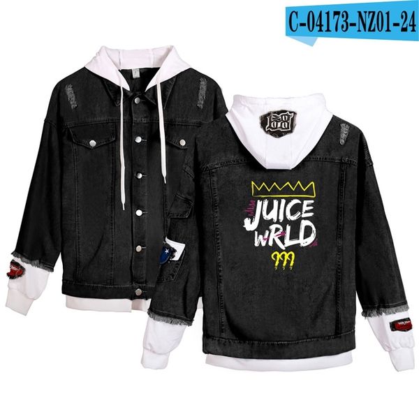 Мужские джинсовые куртки Juice Wrld Simple Leisure с капюшоном Denim Wear student Popular Stitching Black Coats Juice Wrld Jacket Hoodie 201104