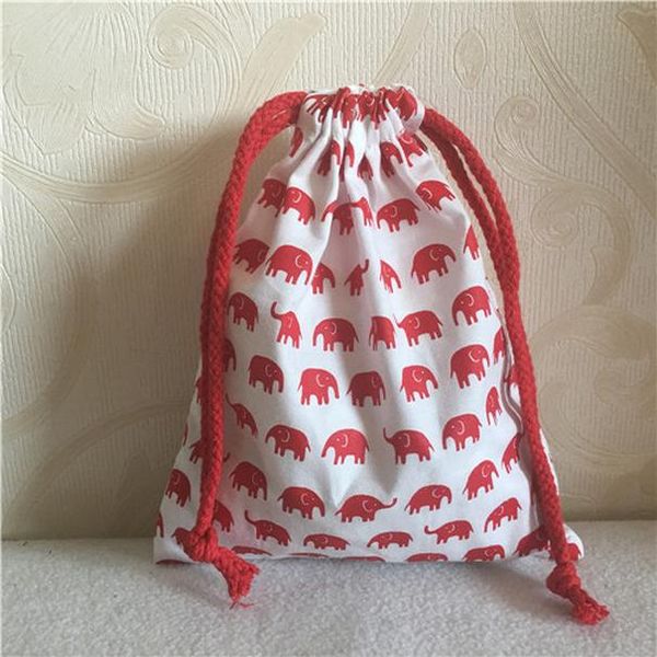 

yile cotton twill cosmetic pouch drawstring multi purpose bag party gift bag print lucky elephant red or white base n630f h bbytpa