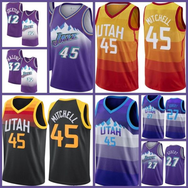 

donovan 45 mitchell jersey mike 10 conley karl 32 malone rudy 27 gobert john 12 stockton 2020 2021 new utah jazz basketball jerseys, Black;red