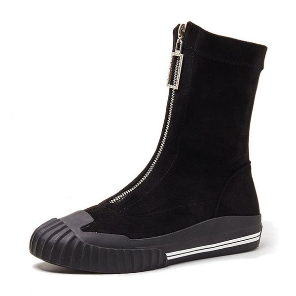 

women zipper front platform shoes fall shoe half boots brand quality ladies casual shoes boots. xz-043, Black