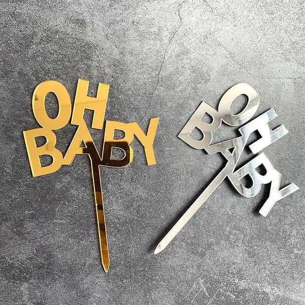 

oh baby acrylic cake er gold silver mirror wedding cupcake er flags for kids birthday party cake decorations baby shower1