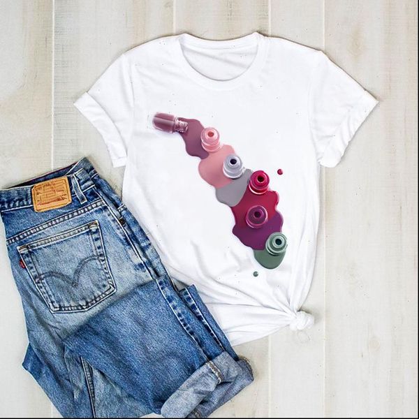 

women print casual paint fingernail 3d color lady graphict ladies clothes tee female tshirt womens shirt clothing t shirt, White