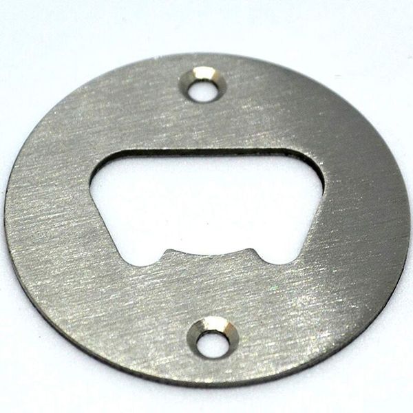 

stainless steel bottle opener part with countersunk holes round custom shaped metal strong polished bottleopener insert wq580-wll