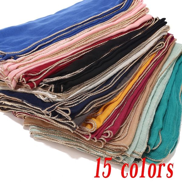 

new solid hijab scarf gold beads muslim cotton scarves chain plain wraps shawls maxi fashion headband long scarves 180*80cm y201007, Blue;gray